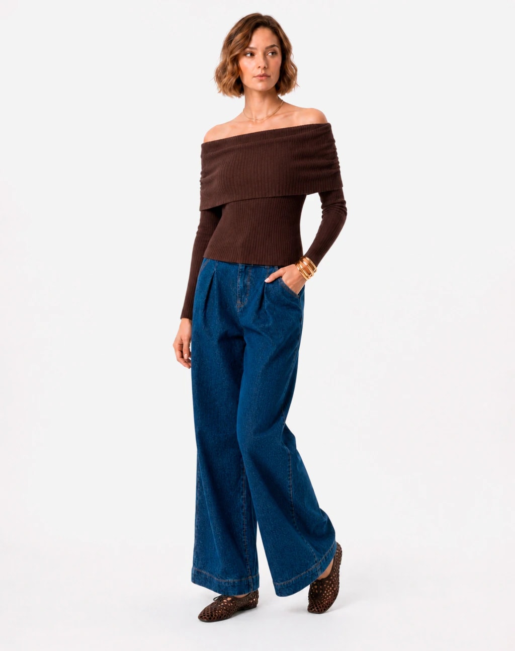 Calça Wide Leg Jeans - Azul Escuro