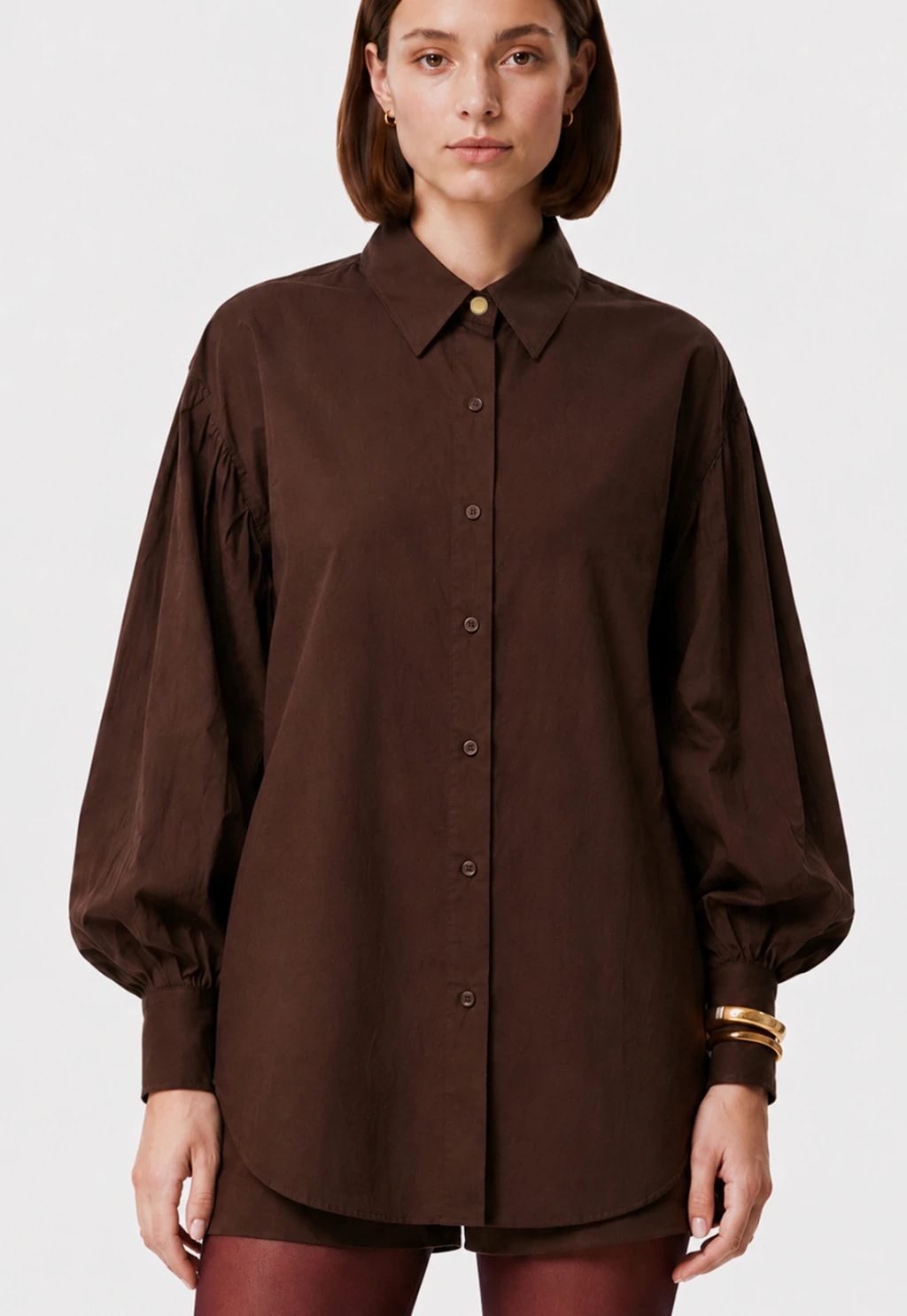 Camisa Oversized de Alfaiataria - Marrom