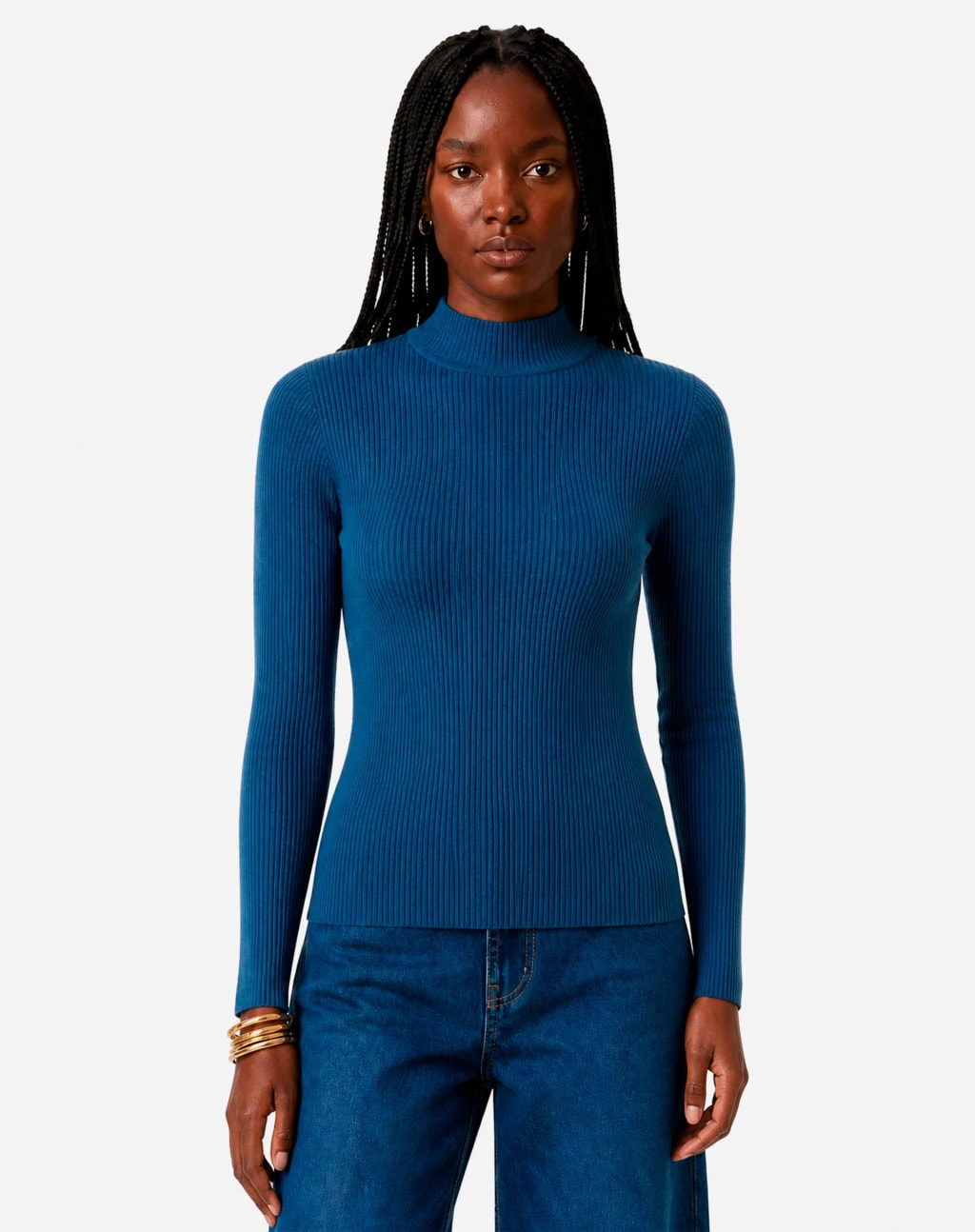 Blusa Gola Alta de Tricot - Azul
