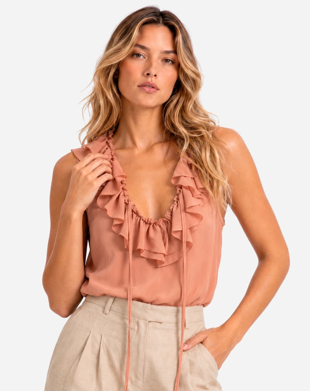 Blusa com Gola de Babados - Rosa Antigo