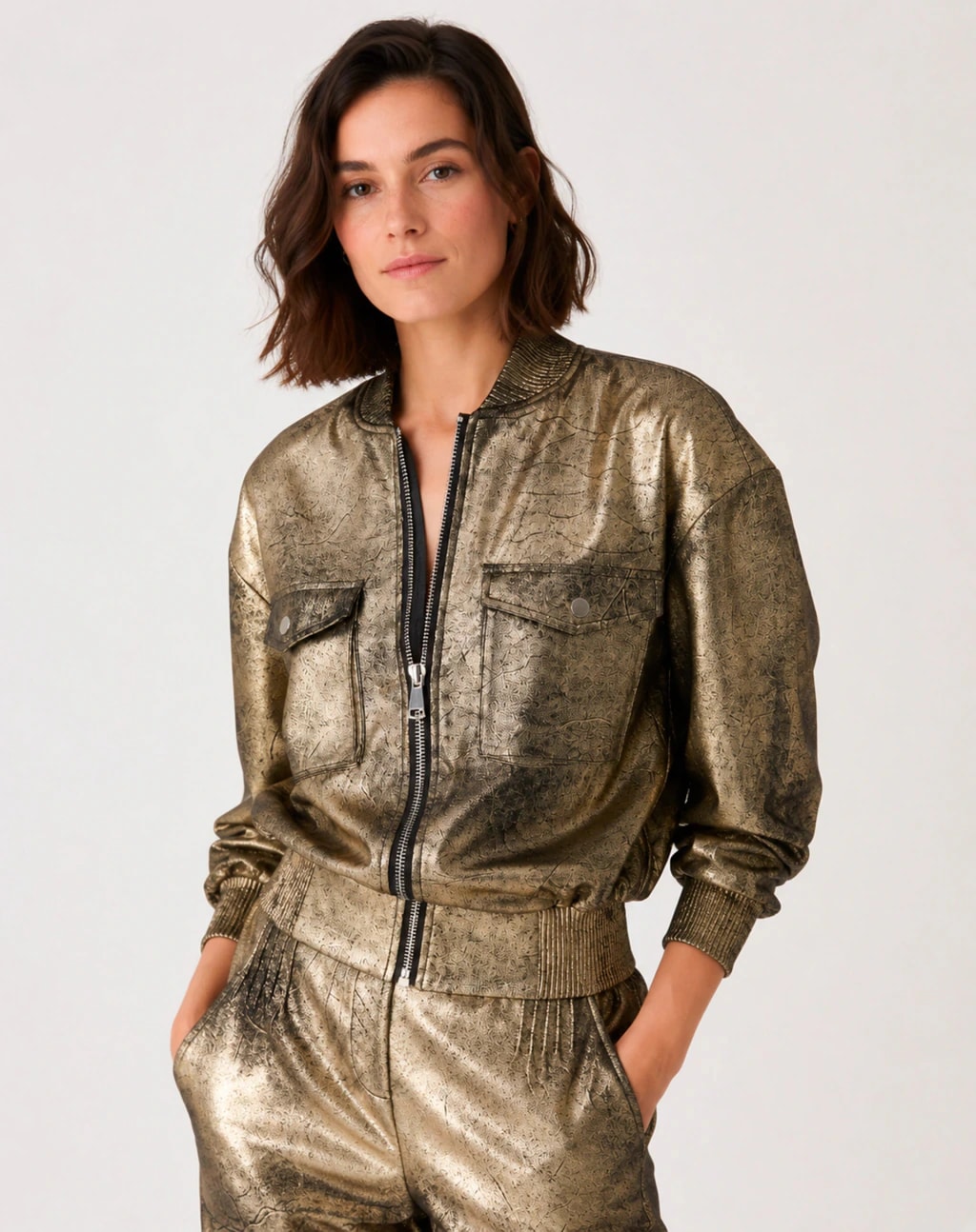 Jaqueta Bomber Metalizada - Dourado