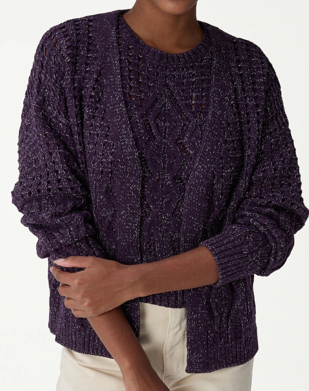 Cardigan Tricot Ponto Diferenciado - Roxo