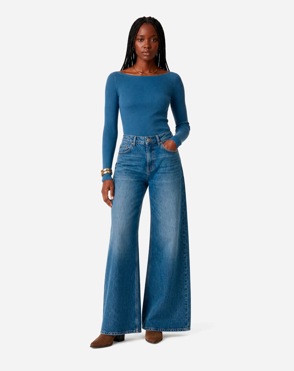 Calça Wide Leg Jeans - Azul Médio