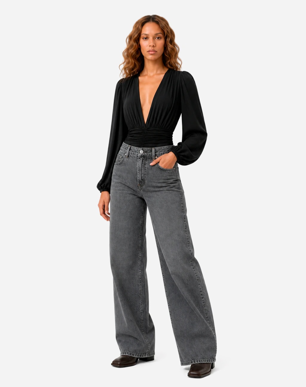 Calça Wideleg Jeans - Cinza