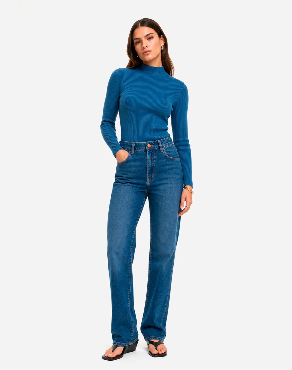 Calça Reta Jeans - Azul Médio