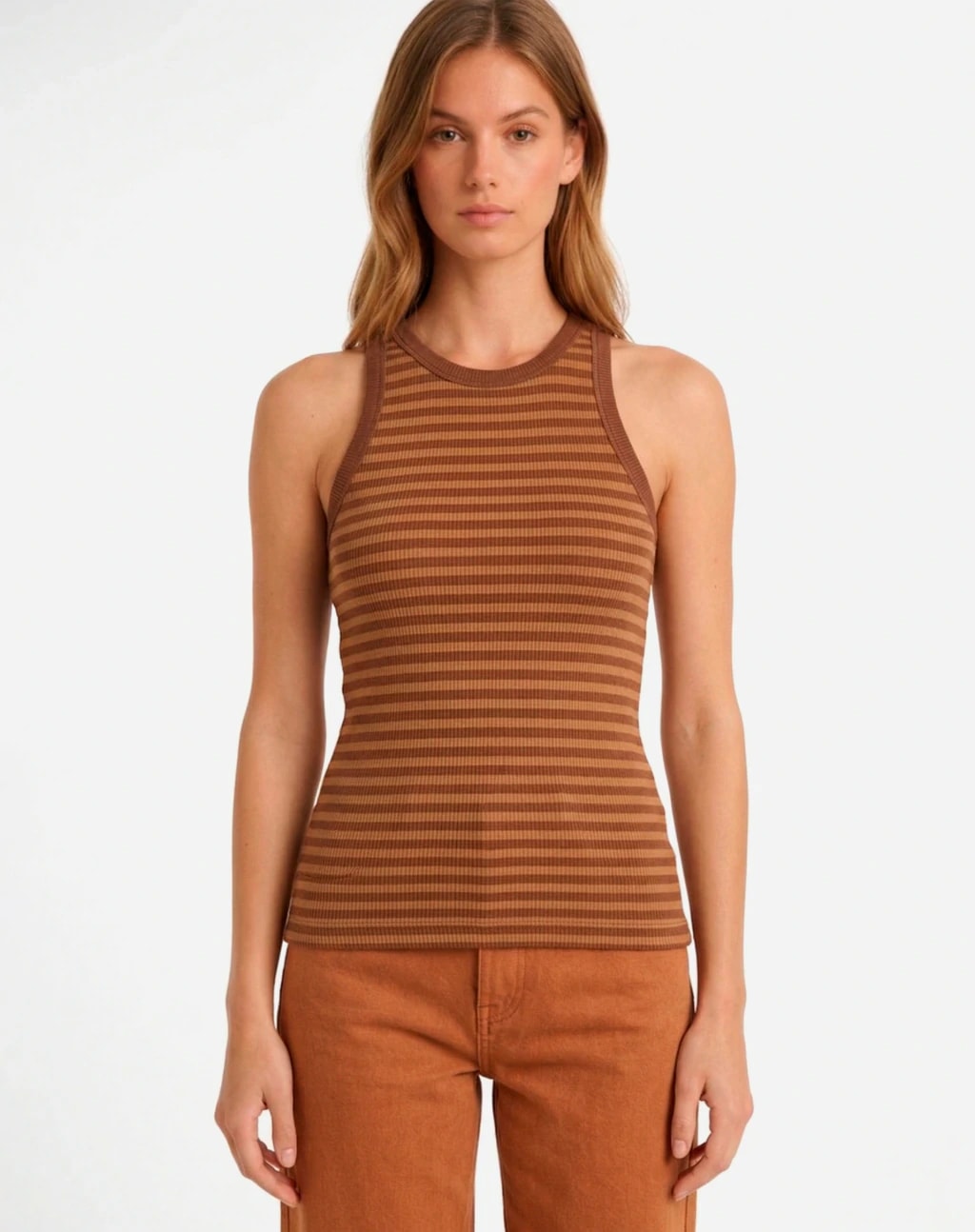 Regata Halter Listrada - Marrom