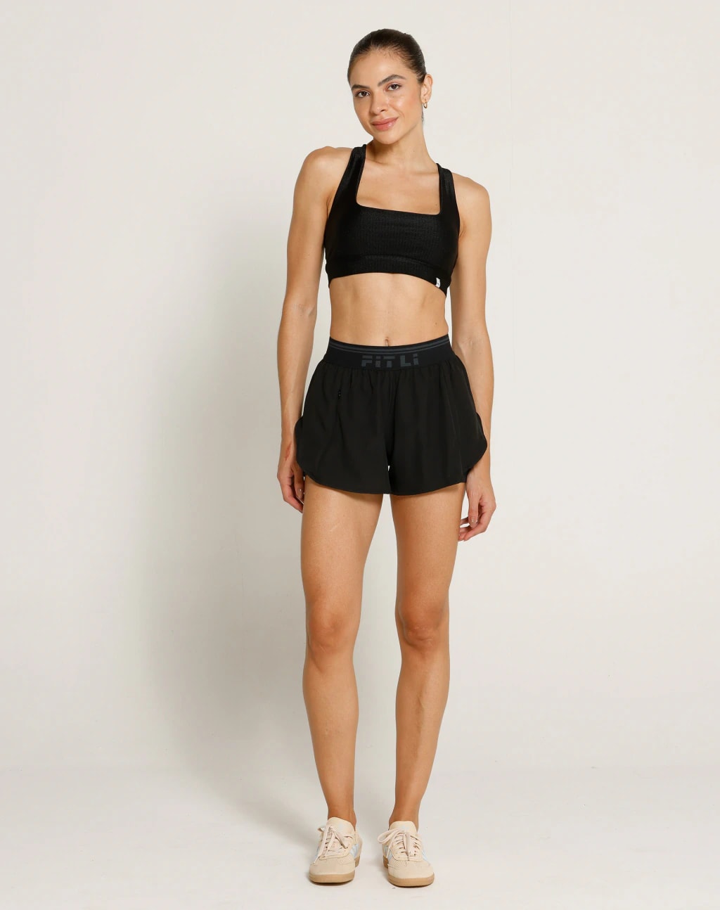 Shorts de Corrida Cós Alto de Poliamida - Preto