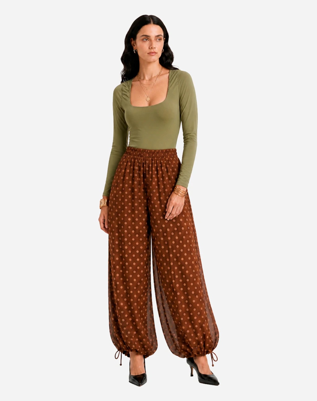 Calça Aladim de Chiffon - Marrom