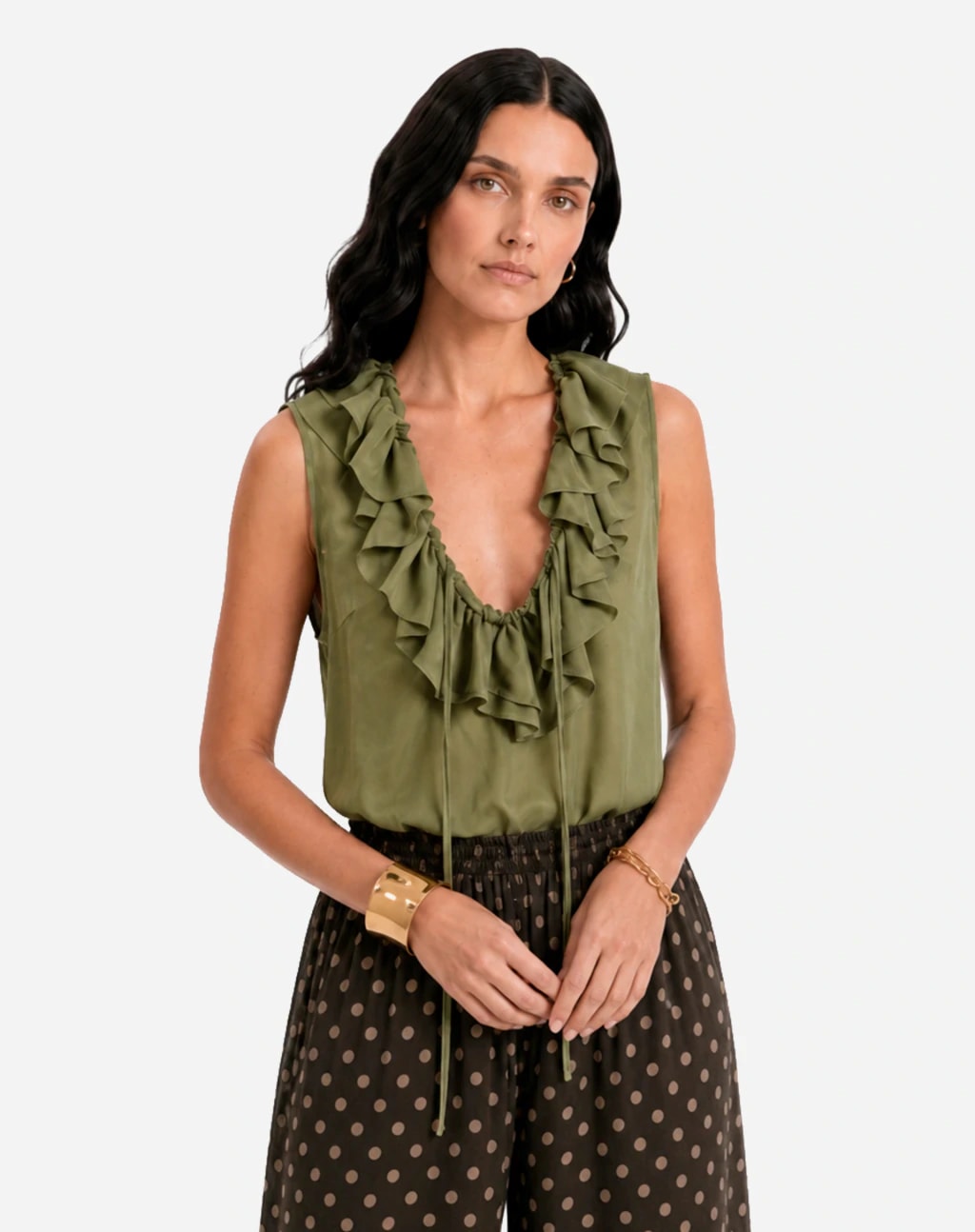 Blusa com Gola de Babados - Verde