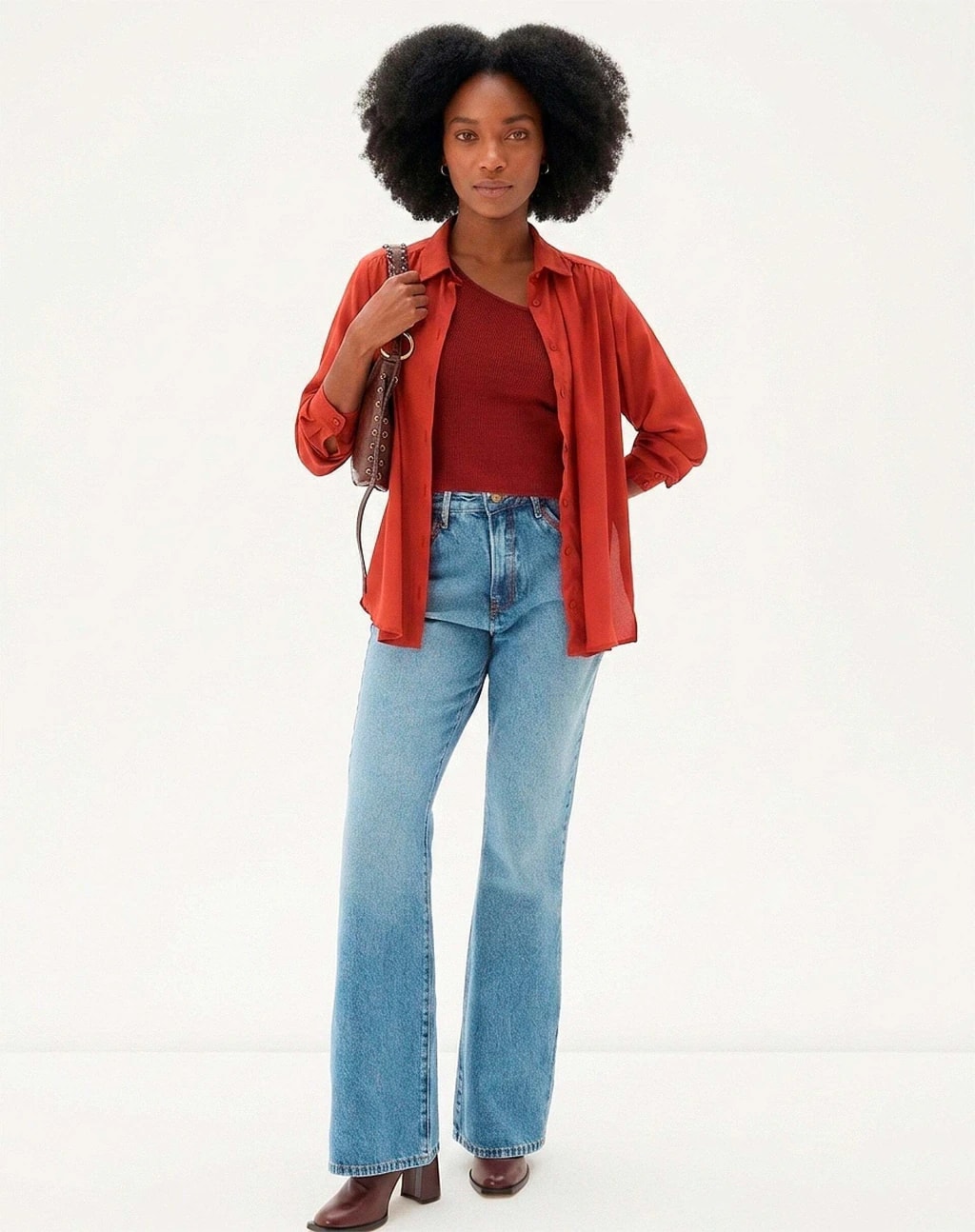 CALÇA JEANS FLARE CINTURA ALTA - AZUL CLARO