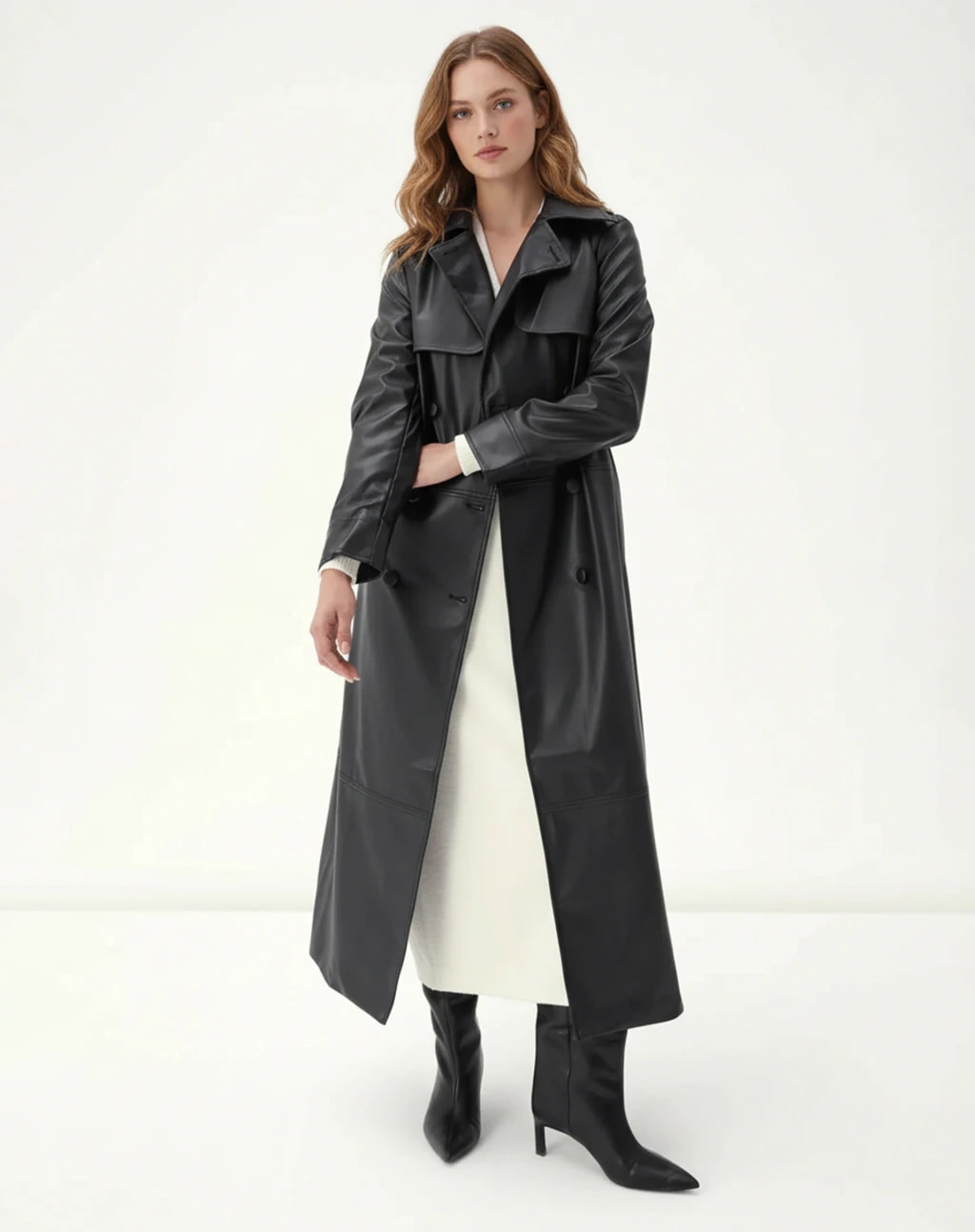 TRENCH COAT COM CINTO PU - PRETO