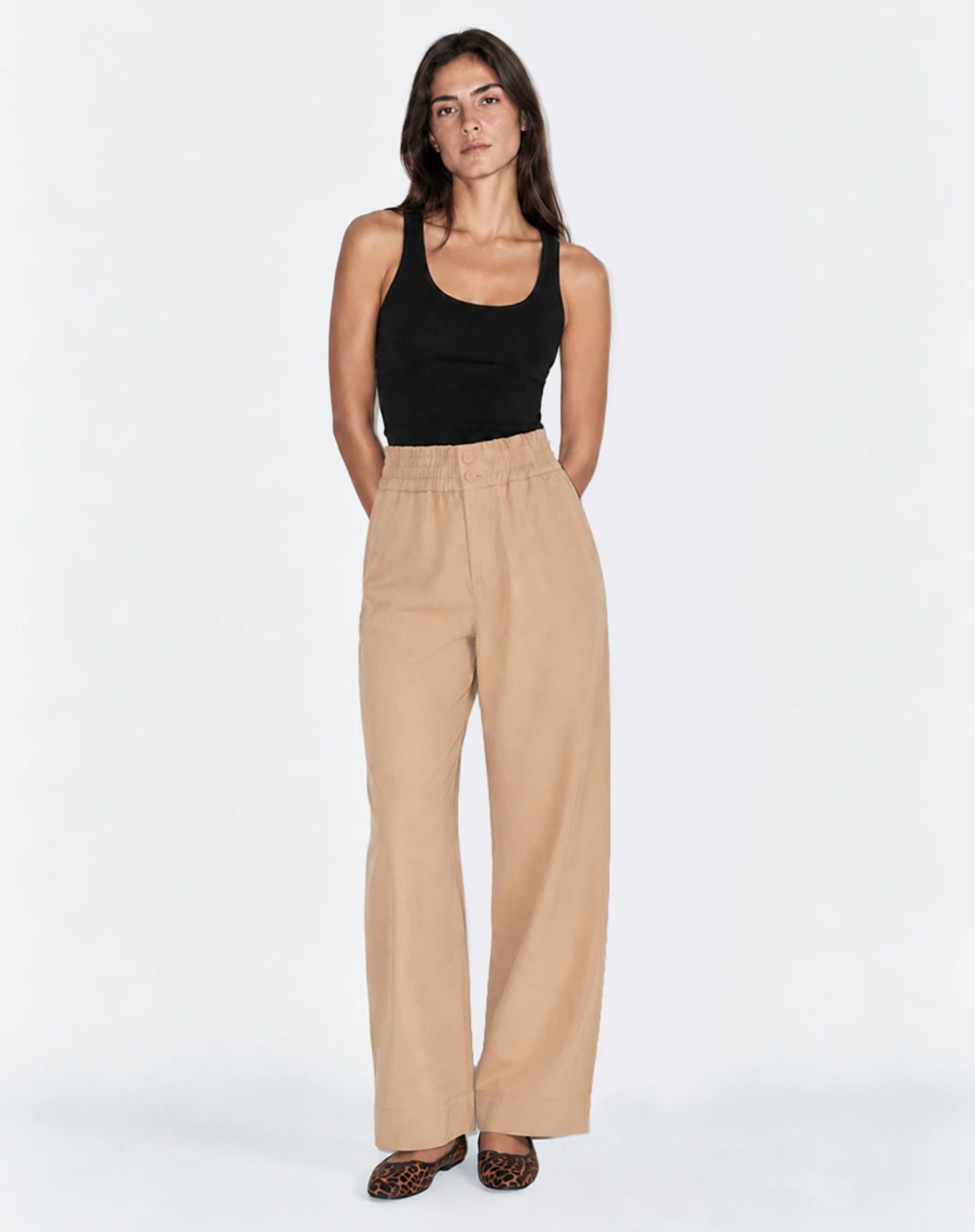 Calça Pantalona com Cós de Elástico - Bege