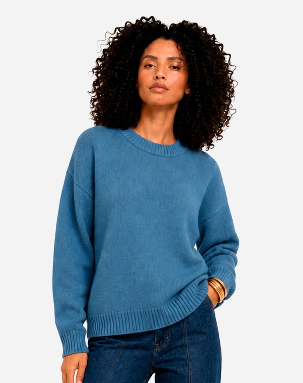Blusa Manga Longa de Tricot - Azul