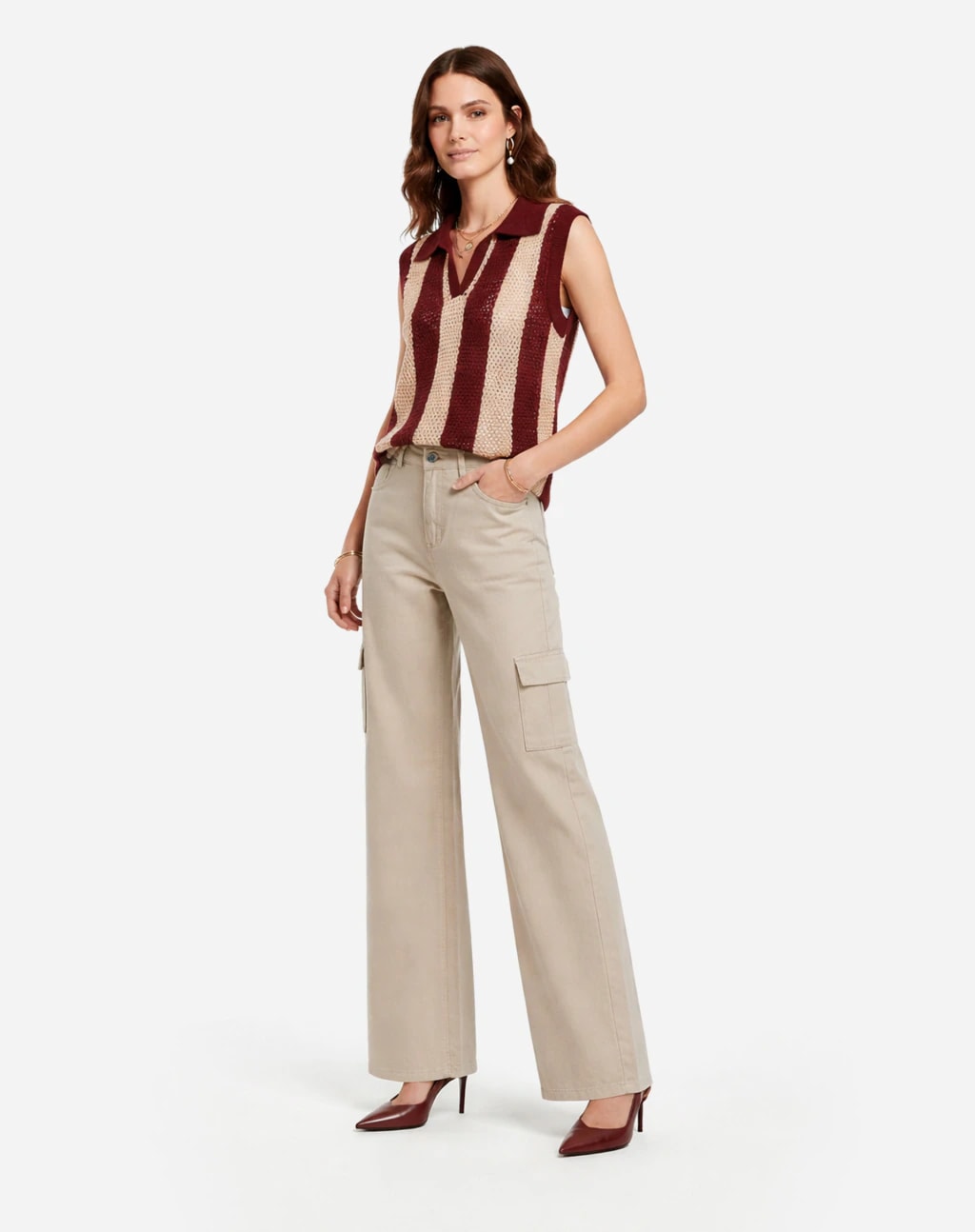 Calça Cargo de Sarja - Bege