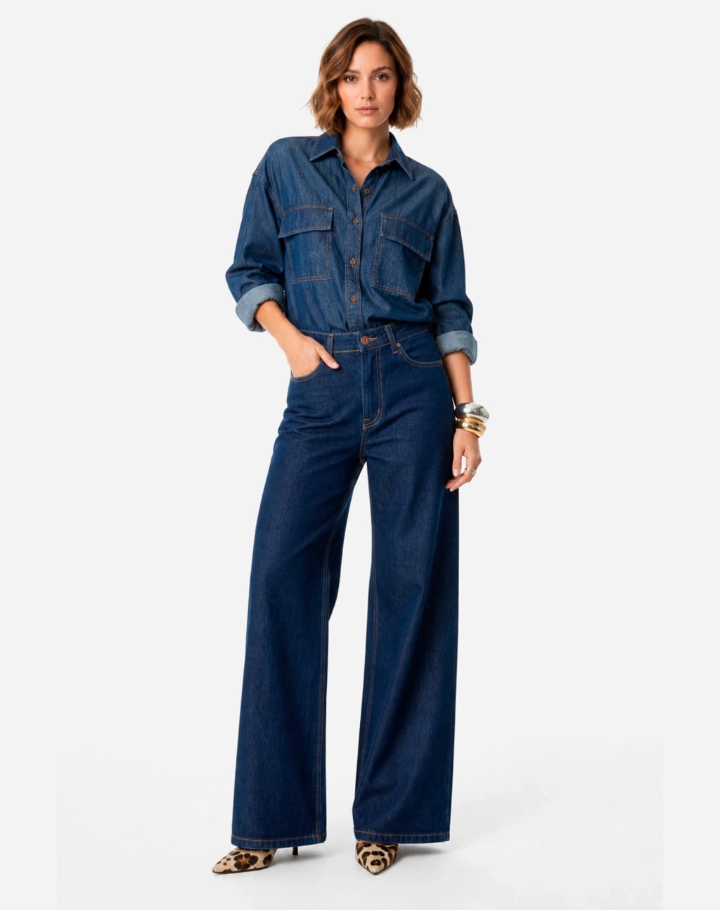 Calça Wideleg Jeans - Azul Escuro