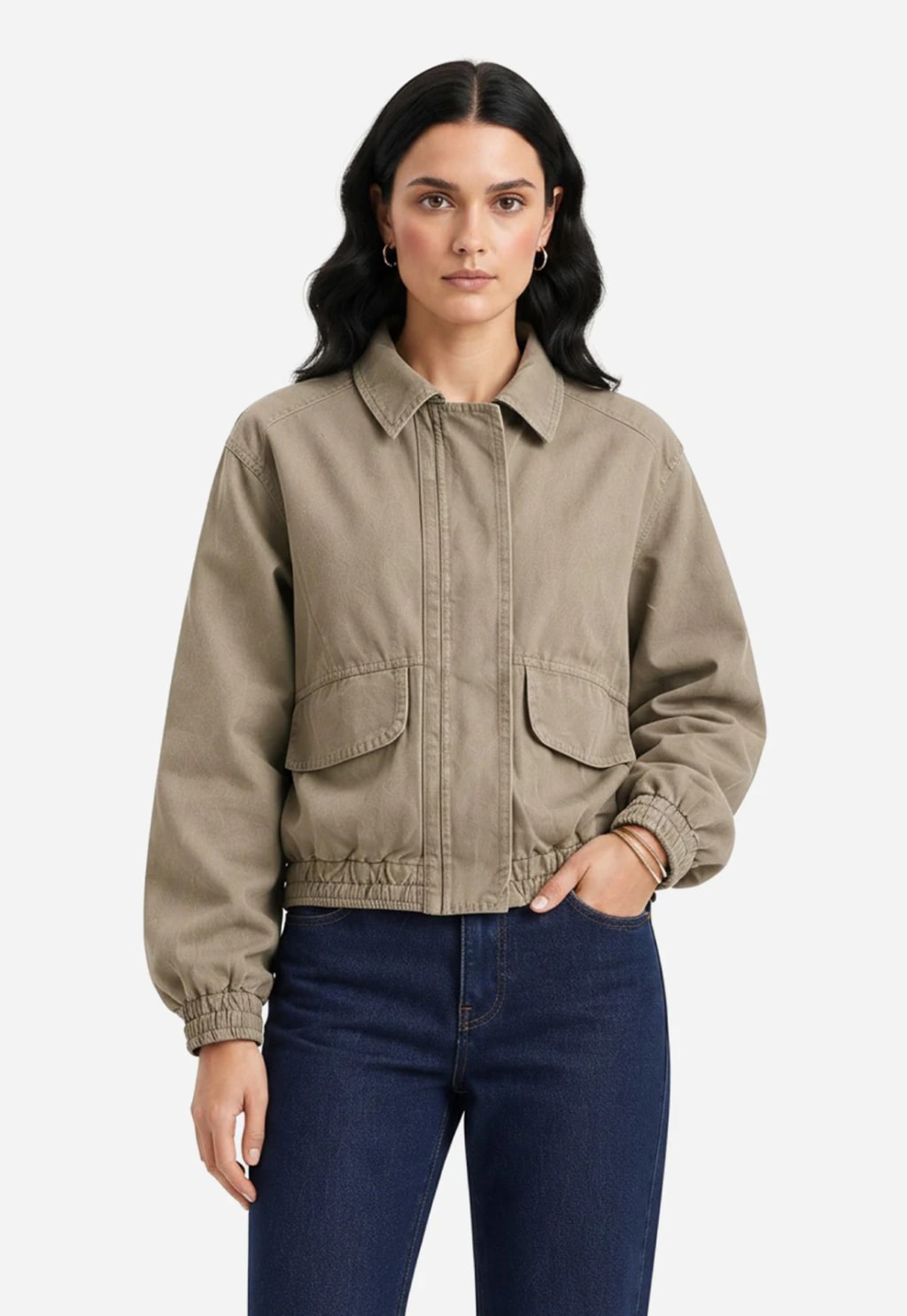 Jaqueta Bomber de Sarja - Bege