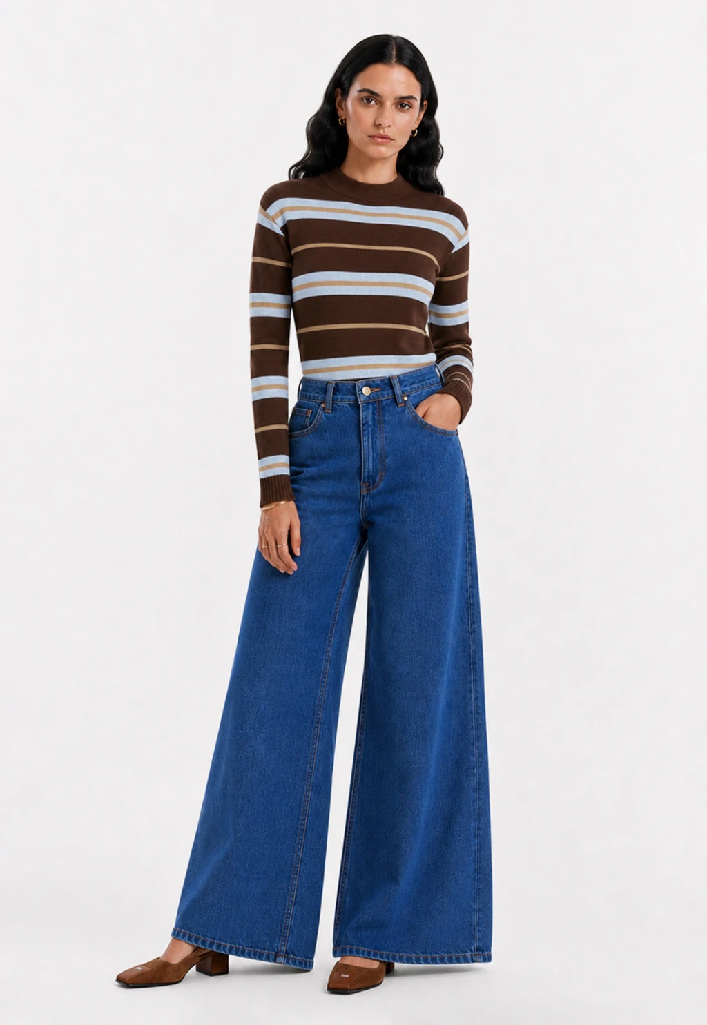 Calça Pantalona Jeans - Azul Médio