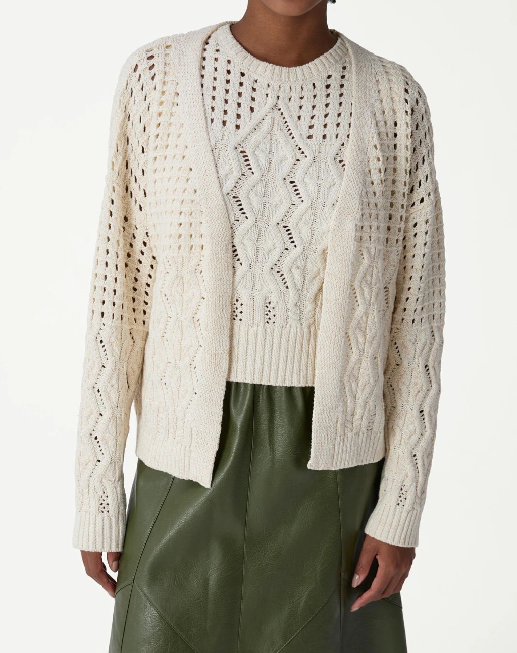 Cardigan Tricot Ponto Diferenciado - Bege