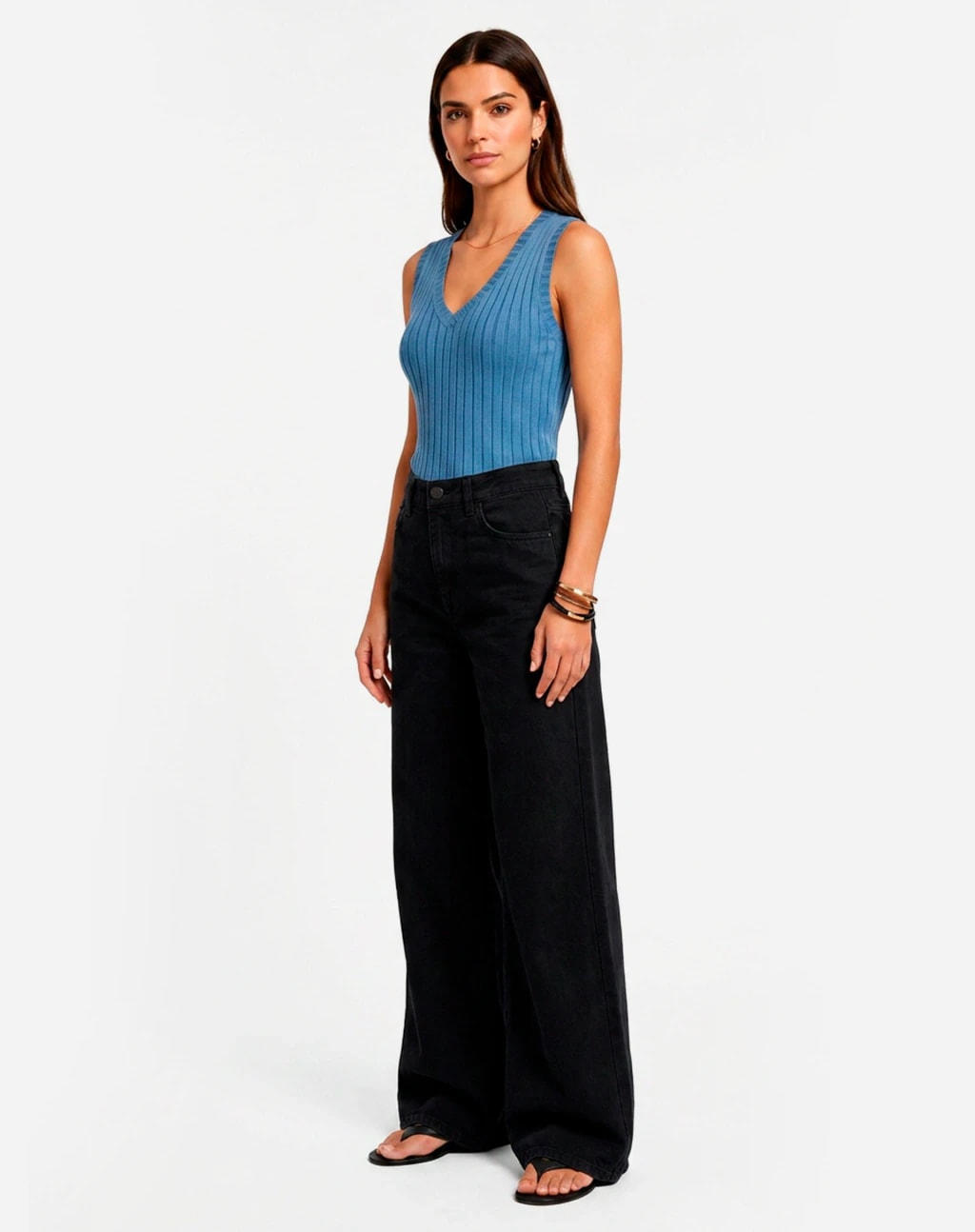 Calça Wide Leg Jeans - Preto