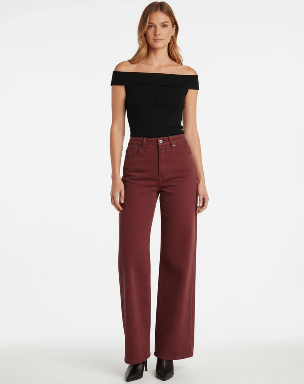 Calça Wide Leg Sarja - Vinho