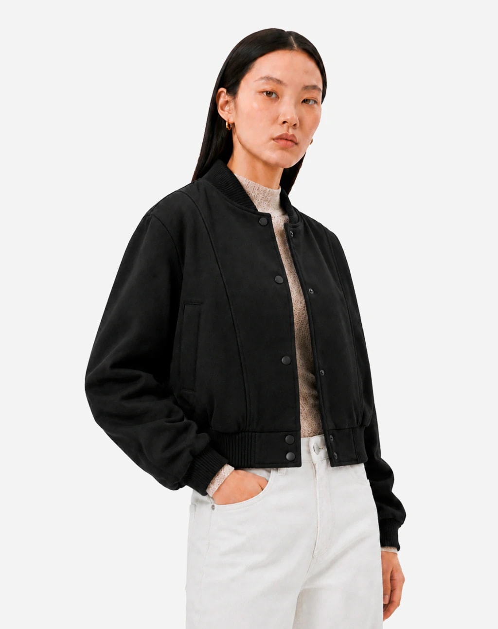 Jaqueta Bomber de Suede - Preto