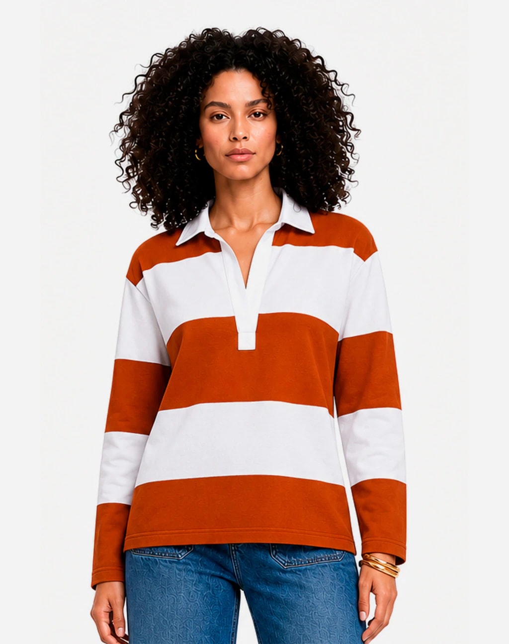 Blusa Polo Listrada de Tricot - Amarelo