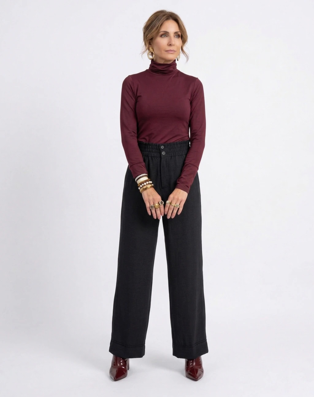 Calça Pantalona com Cós de Elástico - Preto