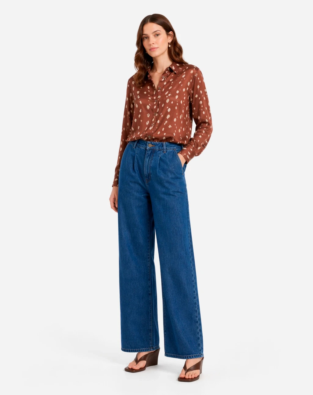 Calça Jeans Baggy com Pregas - Jeans