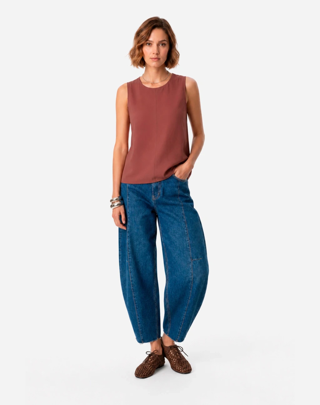 Calça Barrel Jeans - Azul Médio