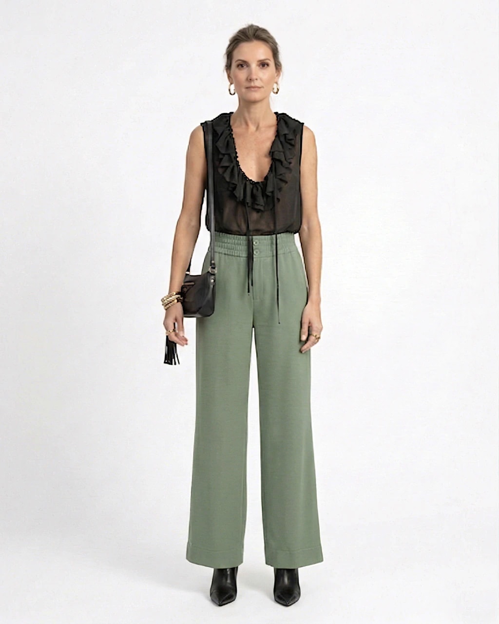 Calça Pantalona com Cós de Elástico - Verde