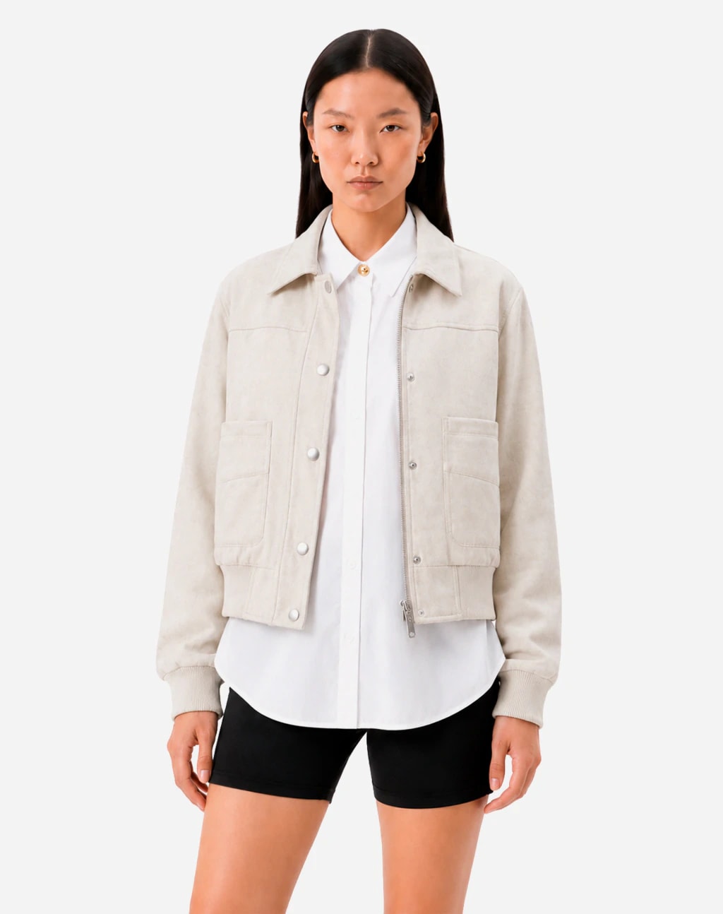 Jaqueta com Punho de Suede - Off White