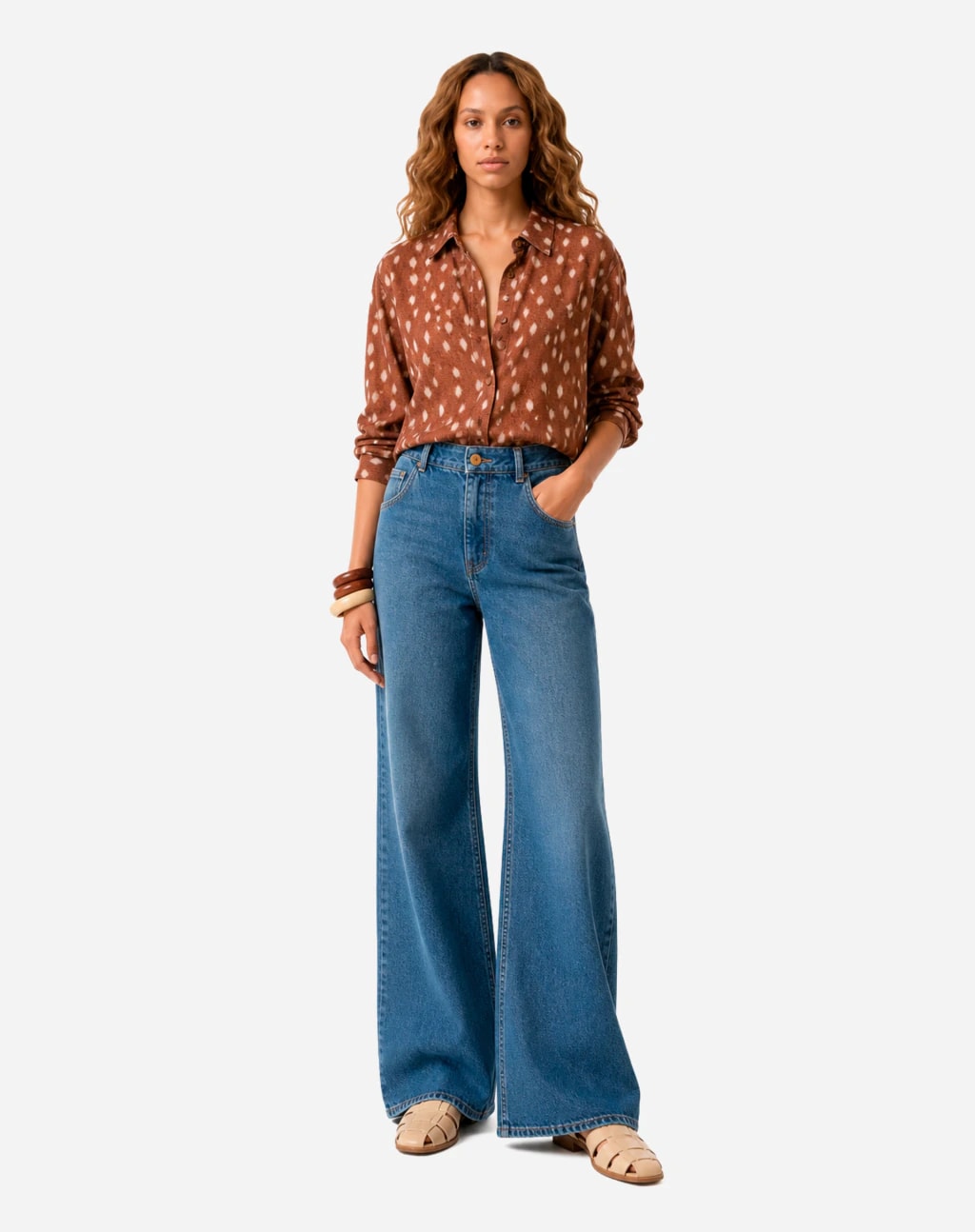 Calça Wide Leg Jeans - Azul Médio