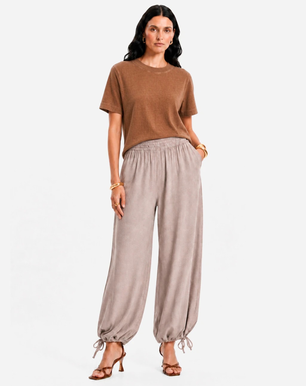 Calça Pantalona de Viscose - Areia