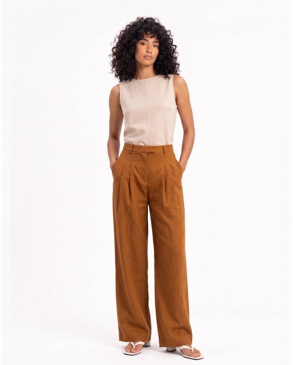 Calça Wide com Pregas Alfaiataria - Marrom