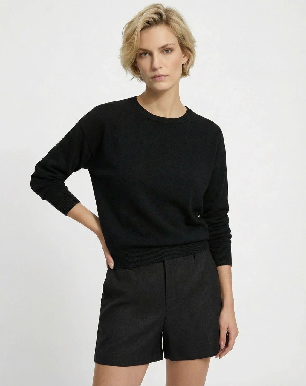 Suéter Cashmere Deluxe Gola Careca - Preto